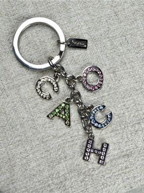 Coach Multicolor Crystal Letter Charm Keyring 3.5 in L